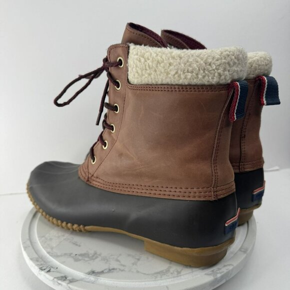 Tommy Hilfiger TwRussel Leather & Rubber Duck Boots Size 11 Brown Blue Womens - Picture 4 of 8